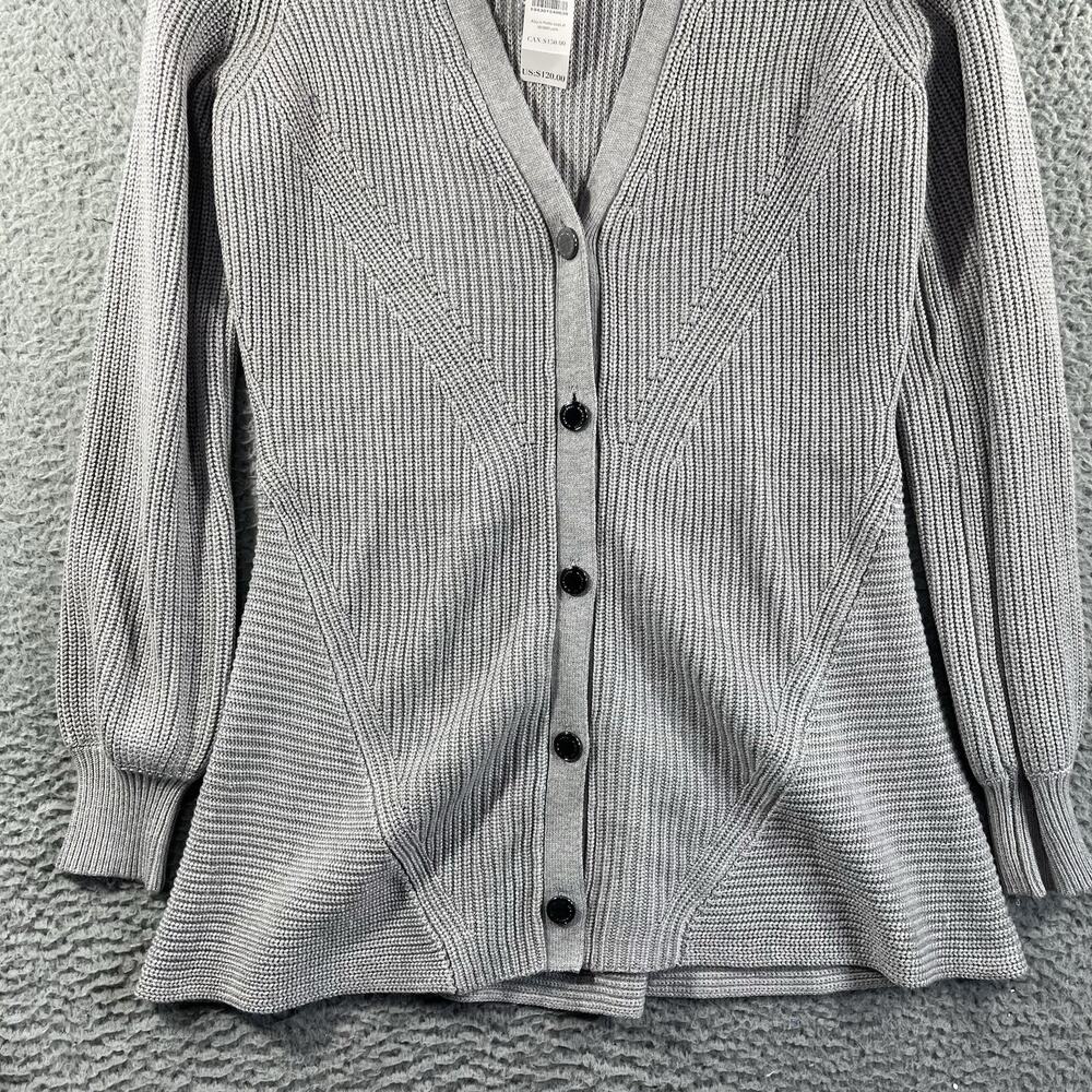 White House Black Market Structured Cardigan M Heather Mercury Grey Ribbed NWT - Picture 5 of 10